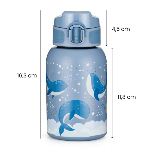 Petite&Mars Rozsdamentes acél termoszpalack szívószállal 350 ml Whale Song 12m+