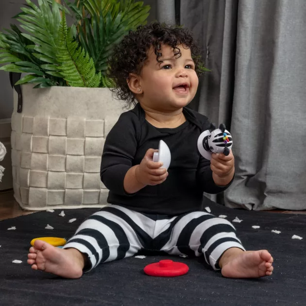 Baby Einstein Rágóka építőjáték, zebra Stack & Wobble Zen™, 3 hó+