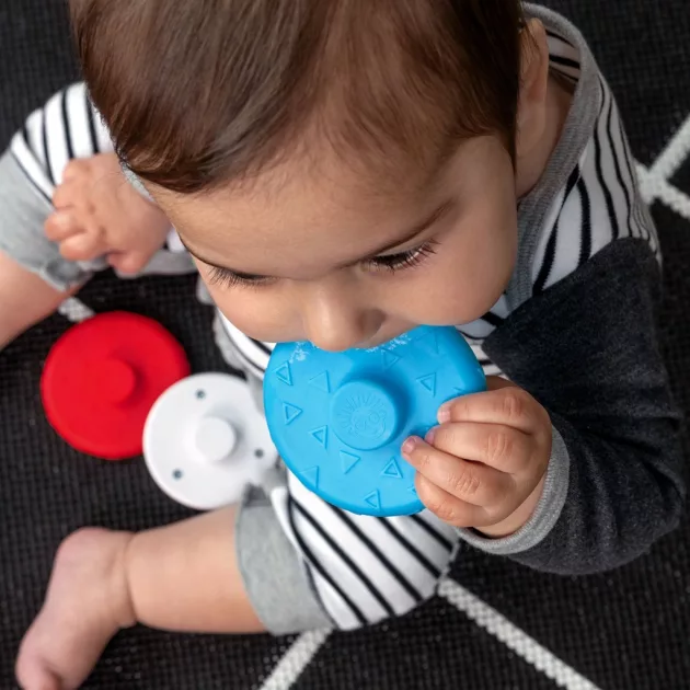 Baby Einstein Rágóka építőjáték, zebra Stack & Wobble Zen™, 3 hó+