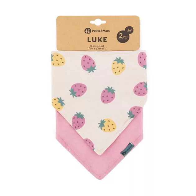 Petite&Mars Nyálkendő Luke 2 db Beige Strawberies&Dusty Rose 3hó+