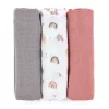 Petite&Mars Bambusz muszlin 3db-os pelenka szett, Moussy Rose Rainbows, 68 x 68 cm