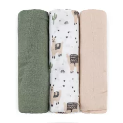   Petite&Mars Bambusz muszlin 3db-os pelenka szett Moussy Llama Vibes 68 x 68 cm
