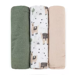   Petite&Mars Bambusz muszlin 3db-os pelenka szett Moussy Llama Vibes 68 x 68 cm