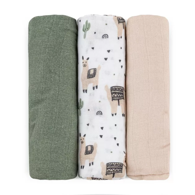Petite&Mars Bambusz muszlin 3db-os pelenka szett Moussy Llama Vibes 68 x 68 cm