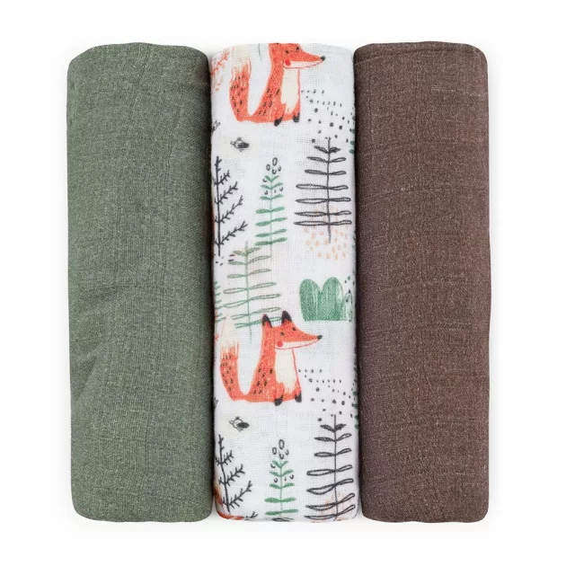 Petite&Mars Bambusz muszlin 3db-os pelenka szett Moussy Forest Fox 68 x 68 cm