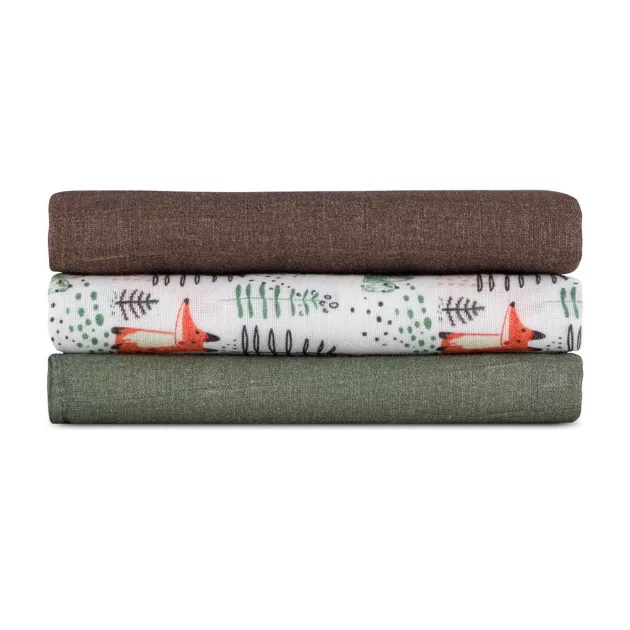 Petite&Mars Bambusz muszlin 3db-os pelenka szett Moussy Forest Fox 68 x 68 cm
