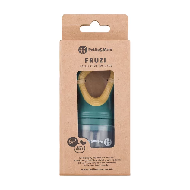 Petite&Mars Szilikon gyümölcs etető cumi Fruzi Green&Ochre 6hó+