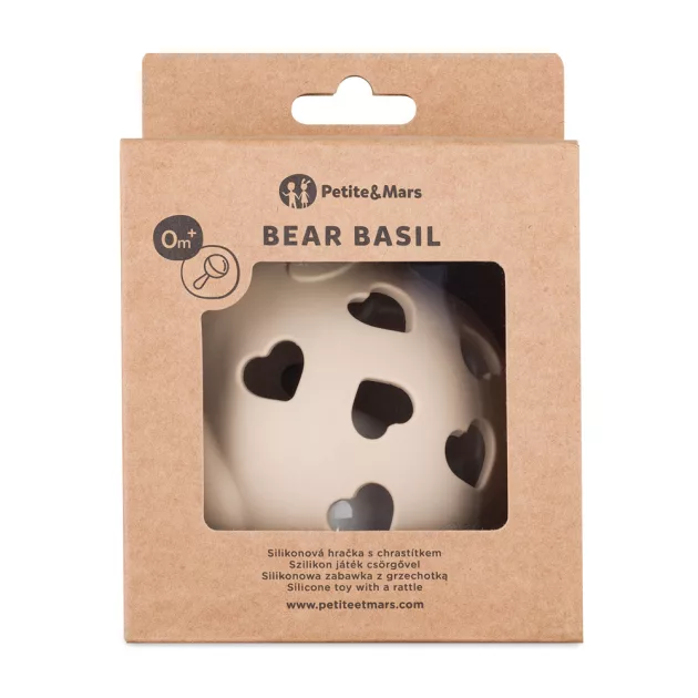 Petite&Mars Szilikon játék csörgővel Bear Basil Desert Sand 0m+