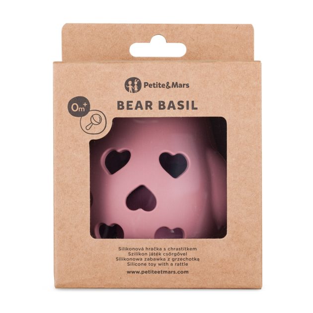 Petite&Mars Szilikon játék csörgővel Bear Basil Dusty Rose 0m+