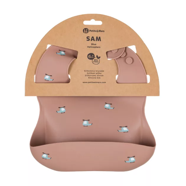 PETITE&MARS Szilikon előke Take&Match Kék Helikopterek 6m+