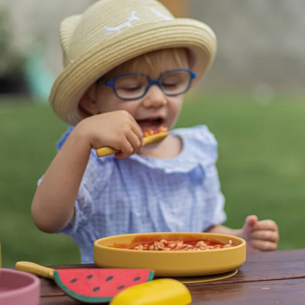 Petite&Mars Szilikon tányér tapadókoronggal Take&Match Frosted Sky 6m+