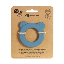   Petite&Mars Beary Szilikon rágóka csörgővel, Petrol Blue, 0 hó+