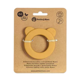   Petite&Mars Beary Szilikon rágóka csörgővel, Intense Ochre, 0 hó+