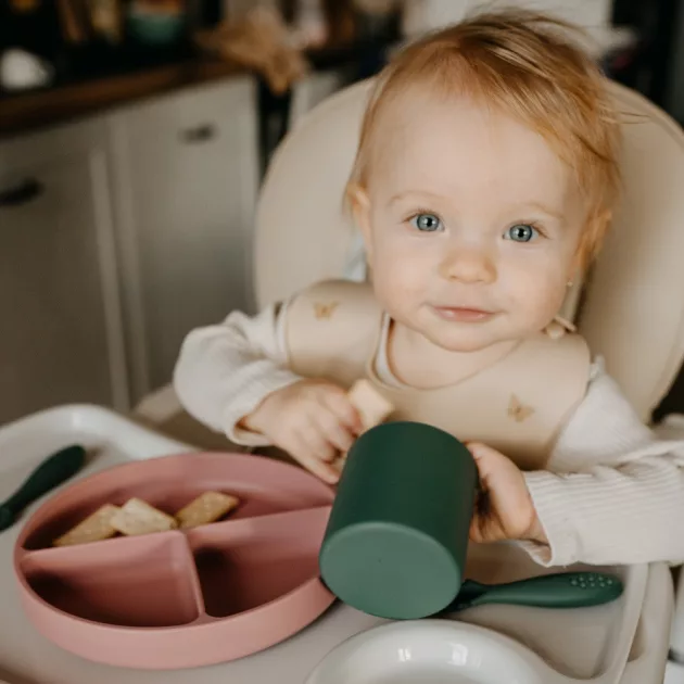 Petite&Mars Szilikon osztott tányér, kerek Take&Match Velvet Latte 6m+