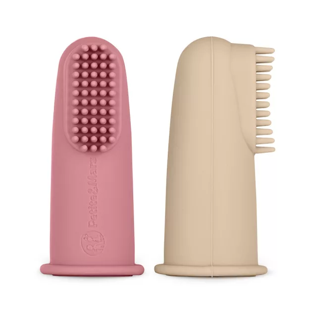 Petite&Mars Szilikon ujjra húzható 2 db fogkefe szett, Rose&Sand, 0 hó+
