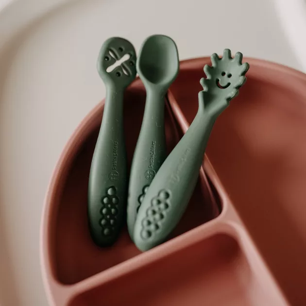 Petite&Mars Szilikon gyakorló kanál szett 3 db Take&Match Sweet Pea 6m+