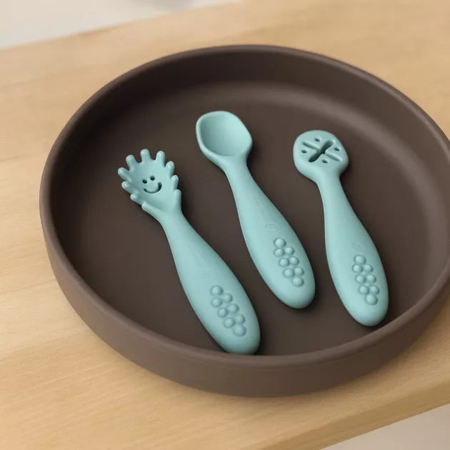 Petite&Mars Szilikon gyakorló kanál szett 3 db Take&Match Frosted Sky 6m+