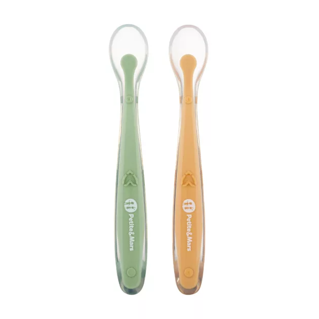 PETITE&MARS Szilikon kanálkák tokkal 2 db-os készlet Take&Match Pea - Ochre 6m+