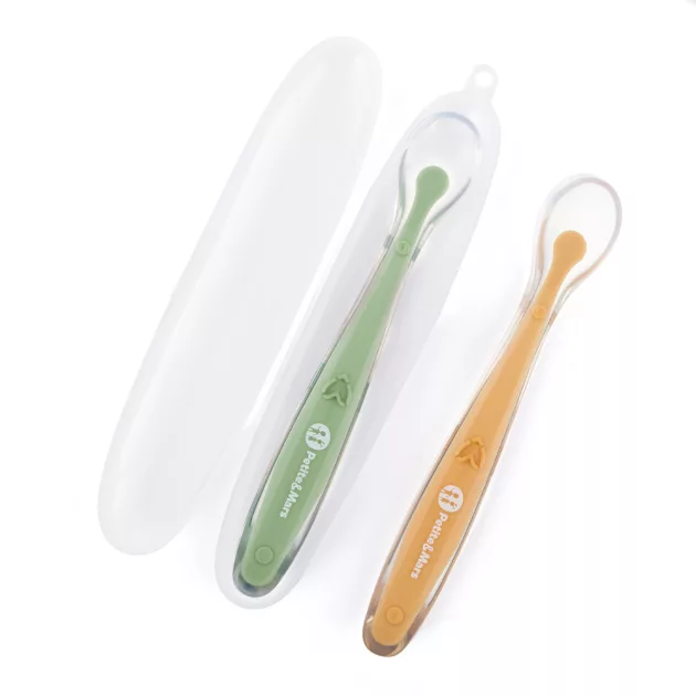 PETITE&MARS Szilikon kanálkák tokkal 2 db-os készlet Take&Match Pea - Ochre 6m+