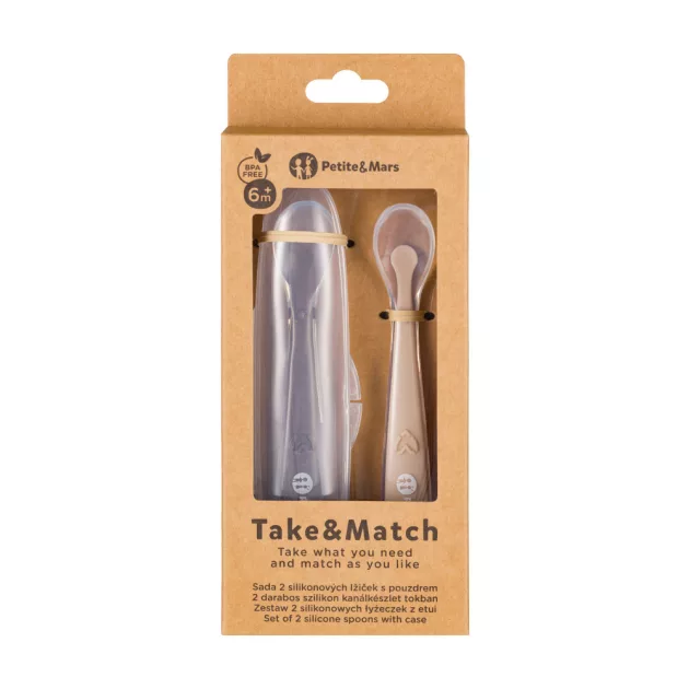 PETITE&MARS Szilikon kanálkák tokkal, 2 db-os készlet, Take&Match Sand - Cocoa 6m+