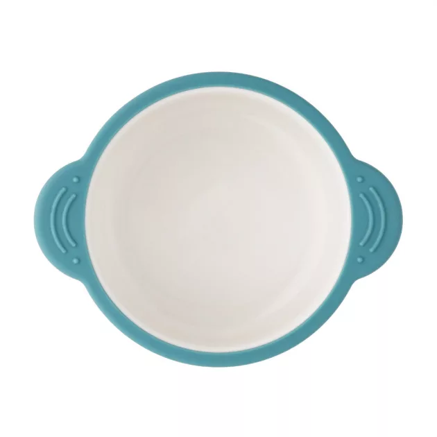PETITE&MARS Kerámia tálka szilikon borítással Teal Blue