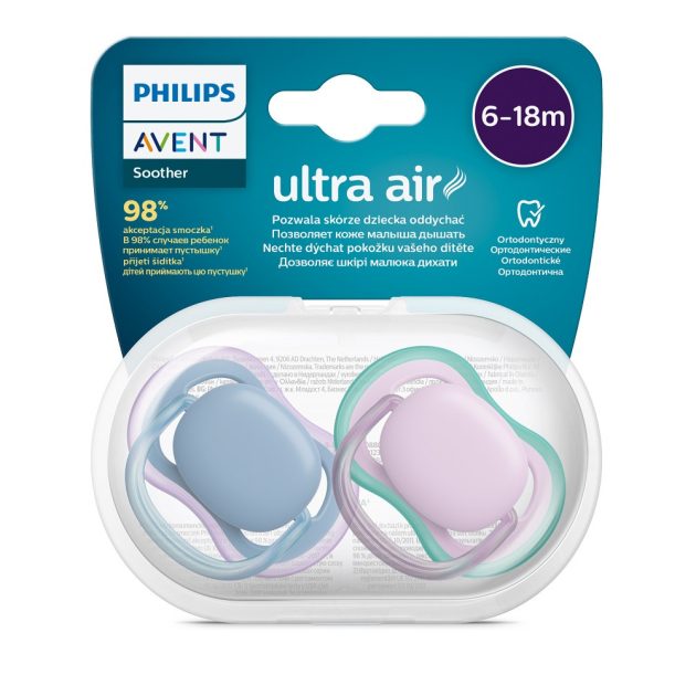 Avent SCF085/34 Játszócumi Ultra air neutral 6-18hó lányos kék, 2db