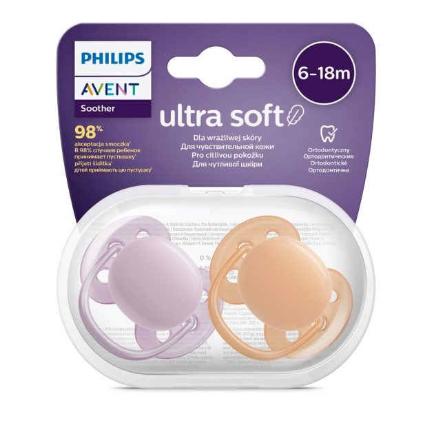 Avent SCF091/33 Játszócumi Ultrasoft Premium neutral 6-18hó lányos, 2 db