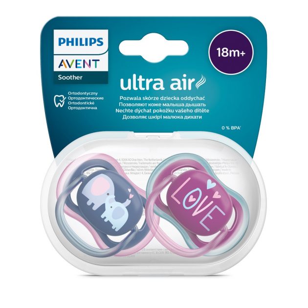 Avent SCF349/22 Ultra air, elefántos, lányos játszócumi, 18hó+, 2db