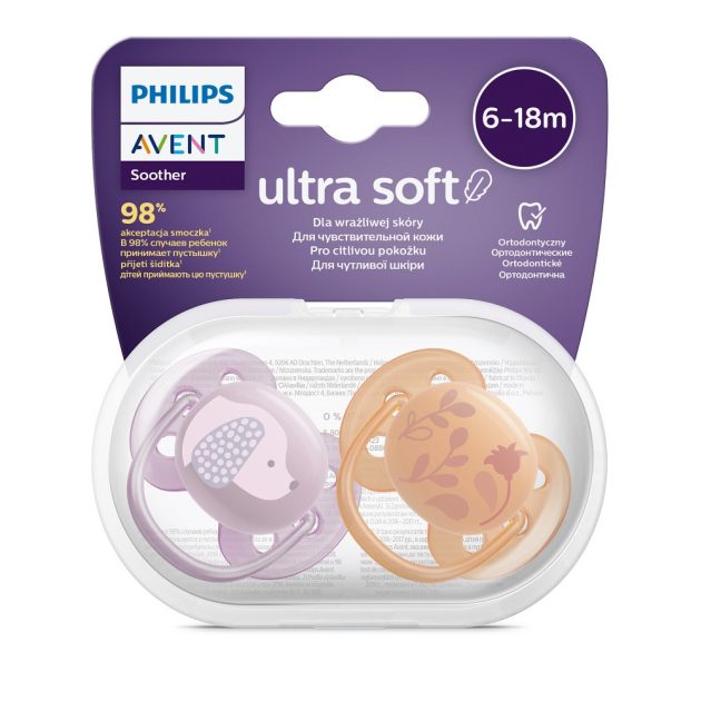 Avent SCF091/18 lányos, állatos játszócumi, ultrasoft premium, 6-18 hó, 2 db