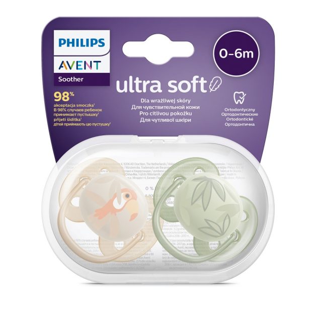 Avent SCF091/07 állatos, fiús játszócumi, ultrasoft premium, 0-6 hó, 2 db