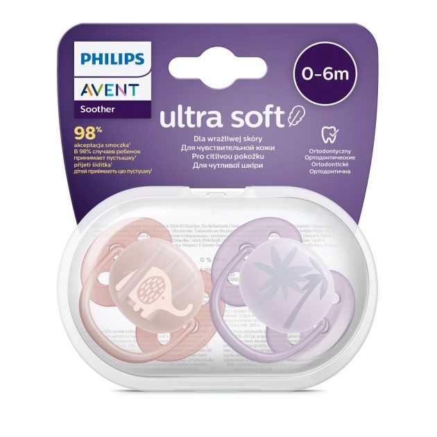 Avent SCF091/09 Játszócumi Ultrasoft Premium Állat 0-6hó lányos, 2 db