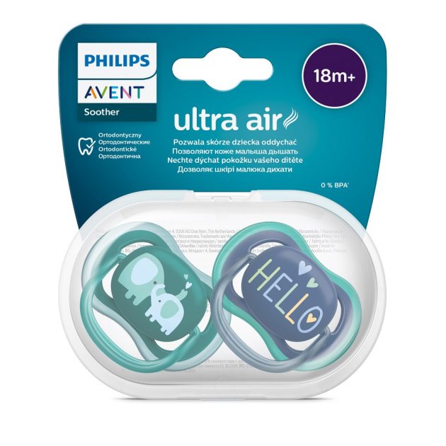 Avent SCF349/18 Ultra air, elefántos, fiús játszócumi, 18 hó, 2db