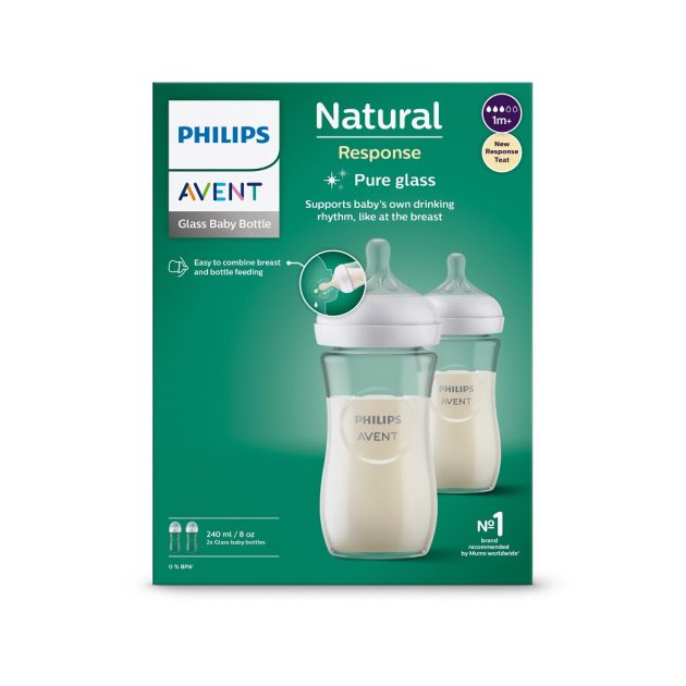 Avent SCY933/02 Natural Response üvegből készült cumisüveg 240 ml, 1hó+ 2 db