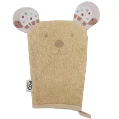   EKO Pamut frottír fürdetőkesztyű fülekkel Bear 20x15 cm - Beige