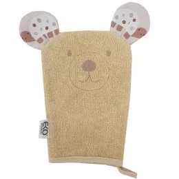   EKO Pamut frottír fürdetőkesztyű fülekkel Bear 20x15 cm - Beige