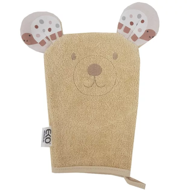 EKO Pamut frottír fürdetőkesztyű fülekkel Bear 20x15 cm - Beige