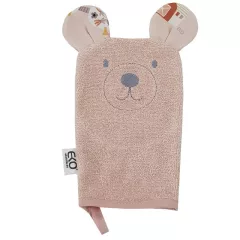   EKO Pamut frottír fürdetőkesztyű fülekkel Bear 20x15 cm - Rose pink