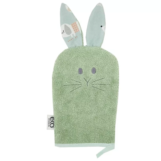 EKO Pamut frottír fürdetőkesztyű fülekkel Bunny 20x15 cm - Olive green