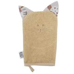   EKO Pamut frottír fürdetőkesztyű fülekkel Cat 20x15 cm - Beige