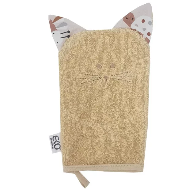 EKO Pamut frottír fürdetőkesztyű fülekkel Cat 20x15 cm - Beige