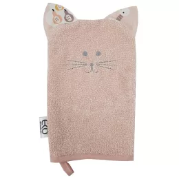   EKO Pamut frottír fürdetőkesztyű fülekkel Cat 20x15 cm - Rose pink