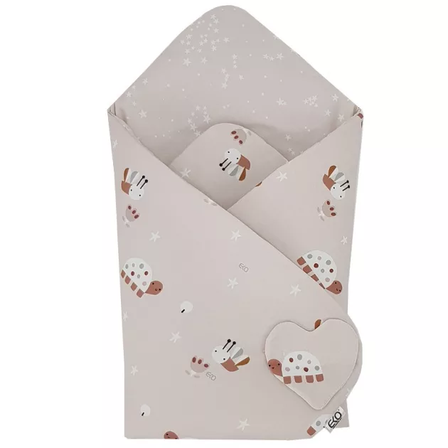 EKO Csecsemőkendő pamut kétoldalas 75x75 cm - Bees Stars Beige