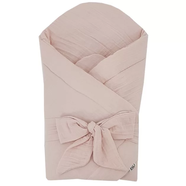 EKO Muszlin pólya kókusz kivehető betéttel és masnival 75x75 cm - Powder pink