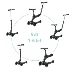   QPLAY Kolobežka Sema Pro Black, 5 v 1, s LED kolečky, věk 1-6 let