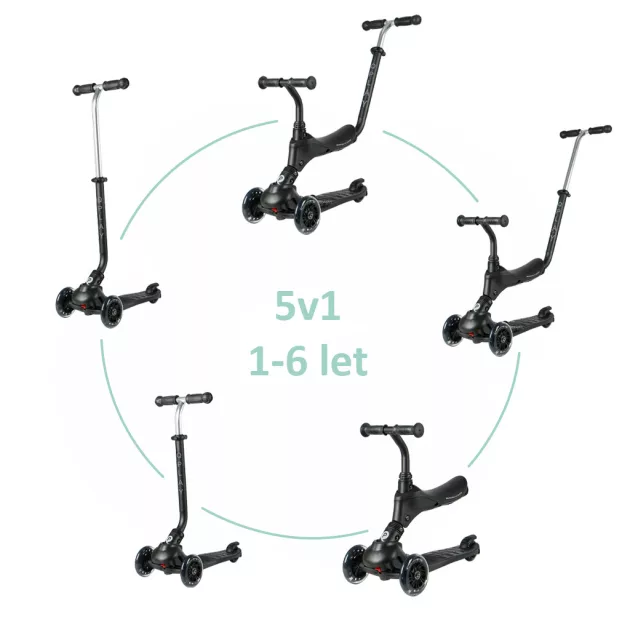 QPLAY Sema Pro 5in1 Roller / Futóbicikli 1-6 éves korig, 50 kg-ig - Black