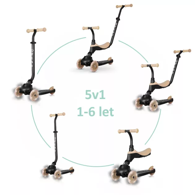 QPLAY futóbicikli / roller Sema Evo LED fényekkel Khaki, 1 - 6 éves korig, 50 kg-ig