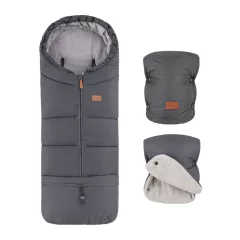   PETITE&MARS Téli szett Jibot 3in1 bundazsák + kézmelegítő kesztyű babakocsira Jasie Charcoal Grey