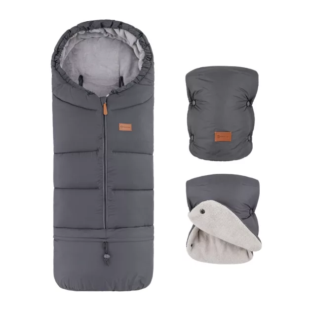 PETITE&MARS Téli szett Jibot 3in1 bundazsák + kézmelegítő kesztyű babakocsira Jasie Charcoal Grey