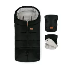   PETITE&MARS Téli szett Jibot 3in1 bundazsák + kézmelegítő kesztyű babakocsira Jasie Ink Black