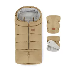   PETITE&MARS Téli szett Jibot 3in1 bundazsák + kézmelegítő kesztyű babakocsira Jasie Sweet Toffee